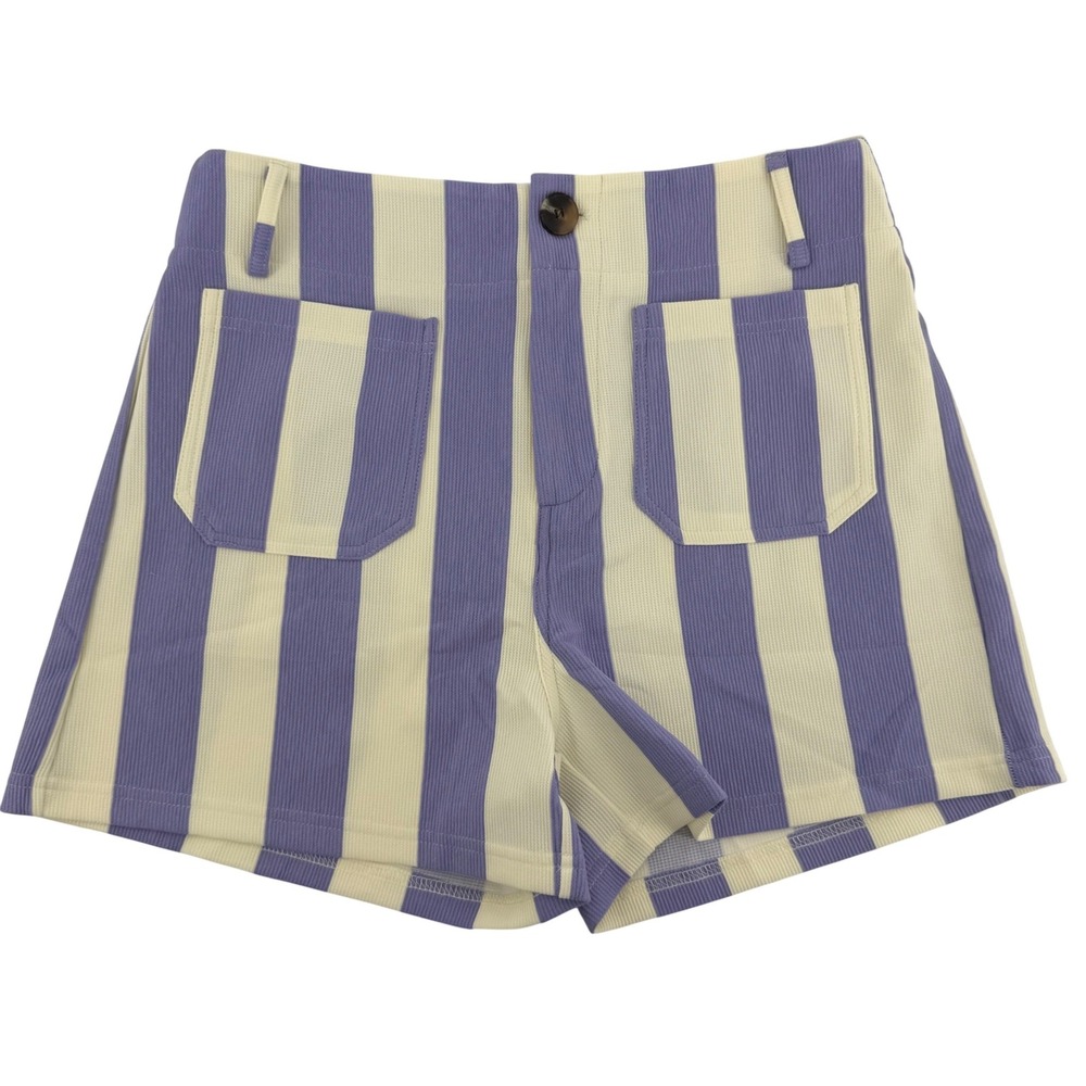 Glam Los Angeles Purple Cream Striped High Waisted Ribbed Shorts 70s‎ 60s Style